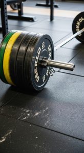 Barbell & Weights on Gym Floor