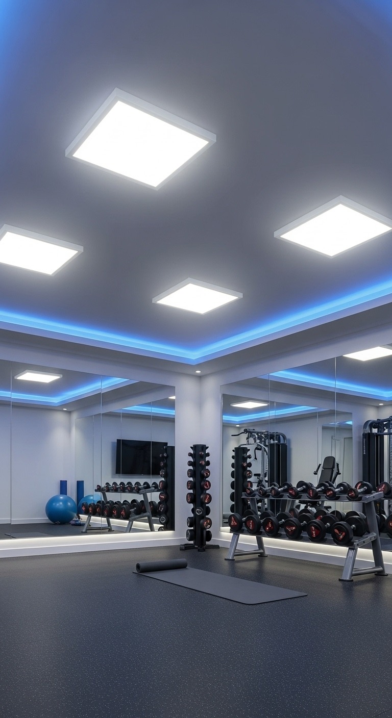 well lit home gym setup